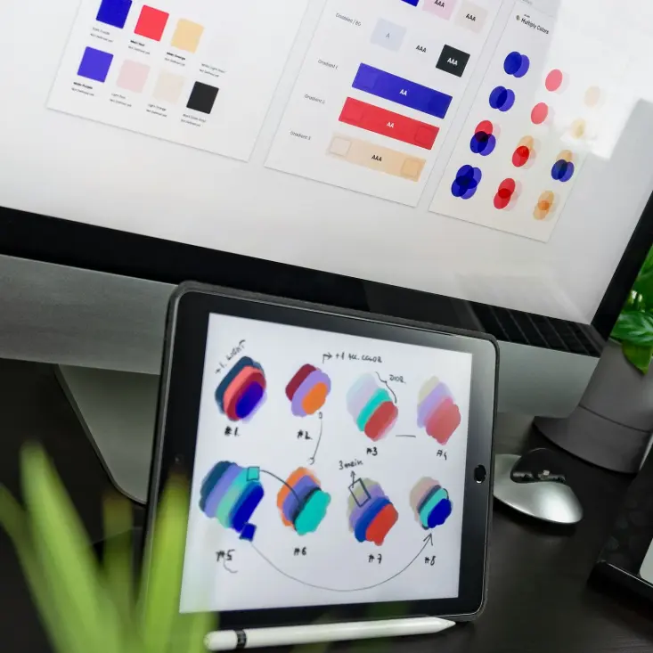 black iPad displaying color gradient